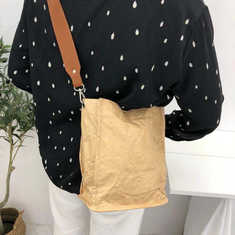 

Женская квадратная сумка на плечо Hylhexyr, водонепроницаемые сумки через плечо из крафт-бумаги, портативные сумки для покупок, однотонные