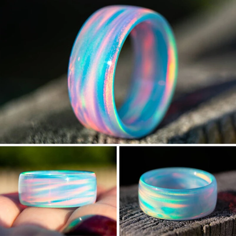 

Кольцо из смолы с радужным бриллиантом, сверкающий Гладкий подарок для мужчин и женщин DOG88