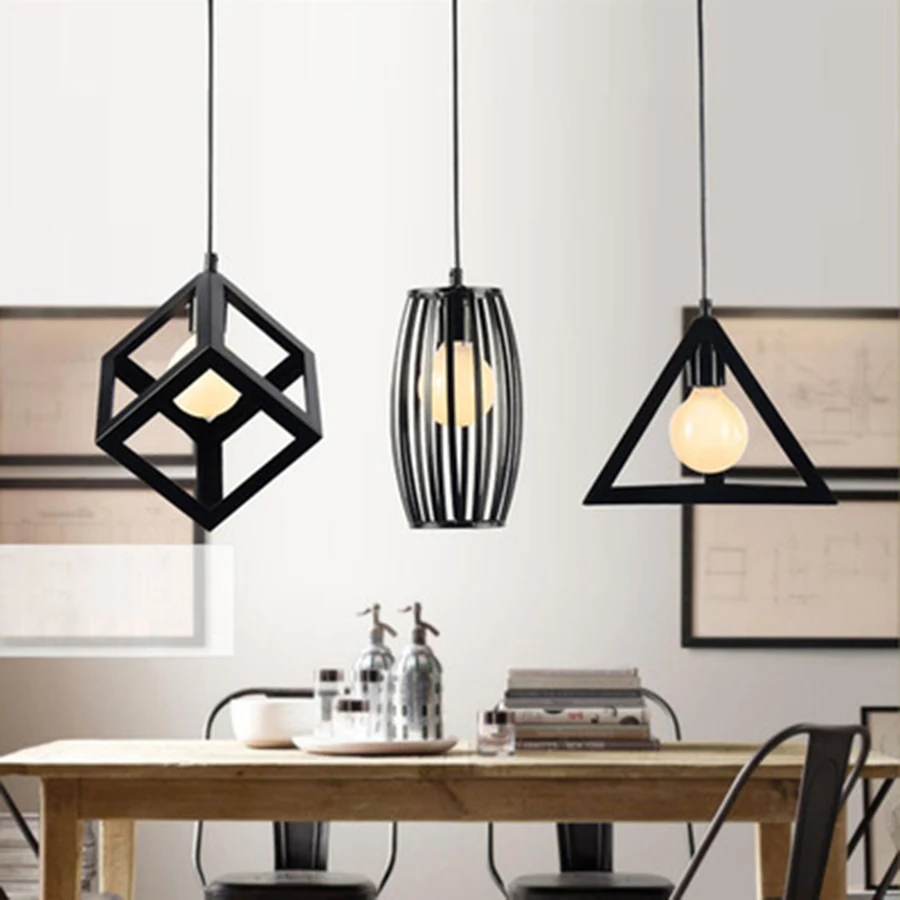 

Minimalist Black Iron Cage Hanging Lamps Modern E27 Pendant Lights Industrial Loft Dining Room Restaurant Bar LED Light