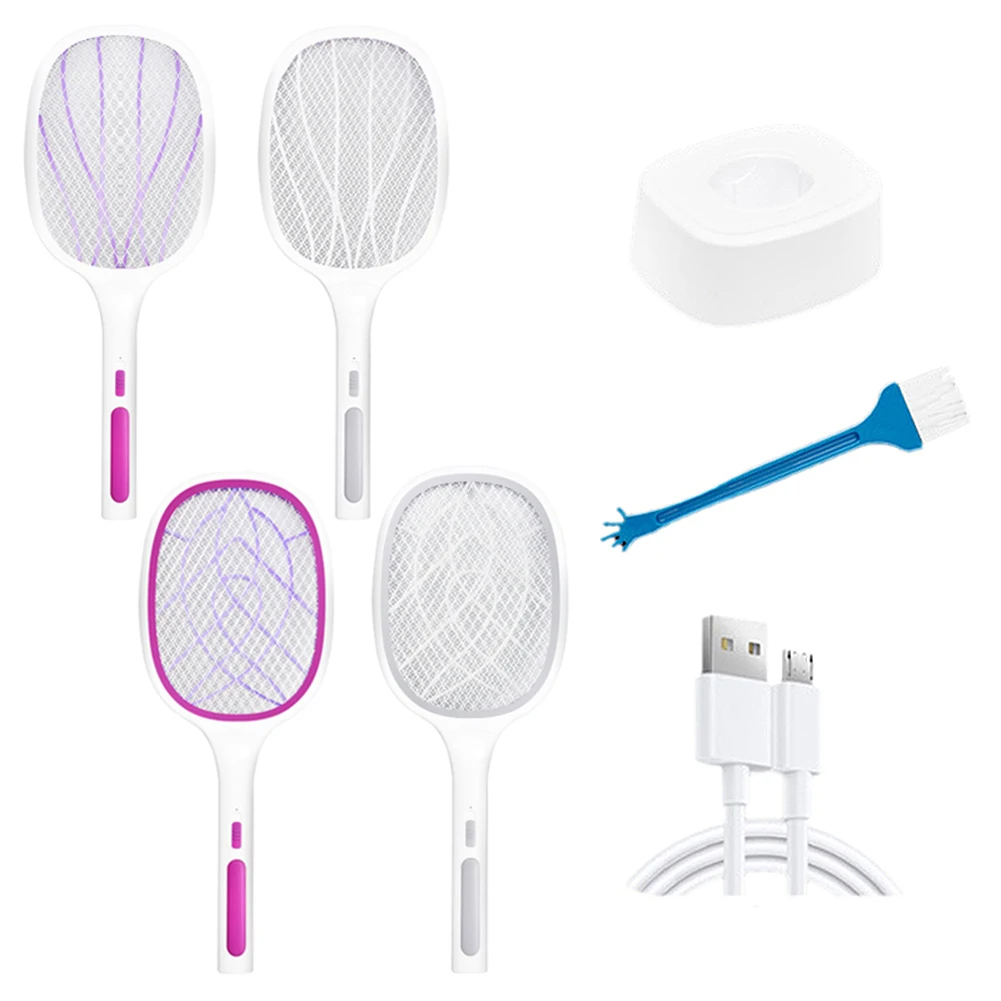

6/10 LED 2 in 1 Handheld Electric Killing Fly Bug Trap LED Lamp UV Light USB Rechargeable Anti Mosquito Racket Swatter Zapper