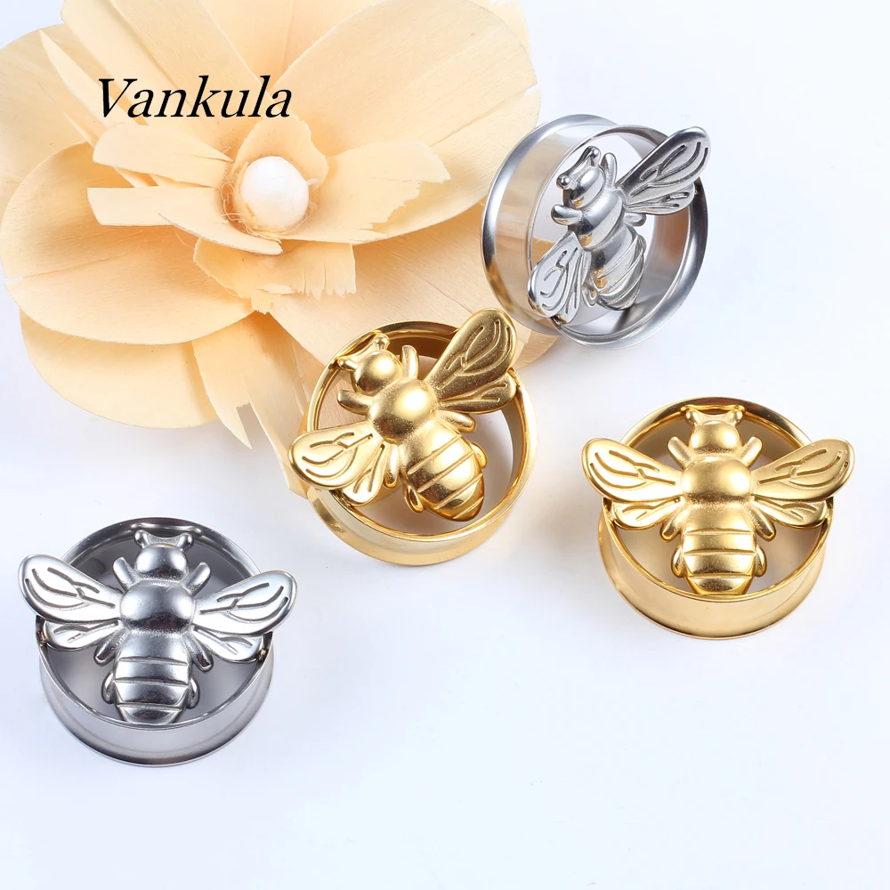 

Vankula 10Pcs Stainless Steel Ear Gauges Plugs Tunnels With Bee Shape Earrings Piercing Body Jewelry Flesh Expander Gift