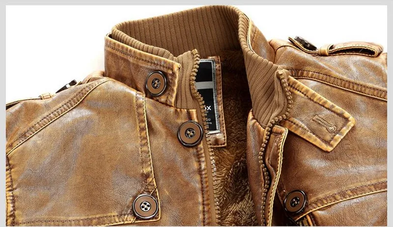 Мужская куртка из искусственной кожи теплая в стиле ретро с бархатом