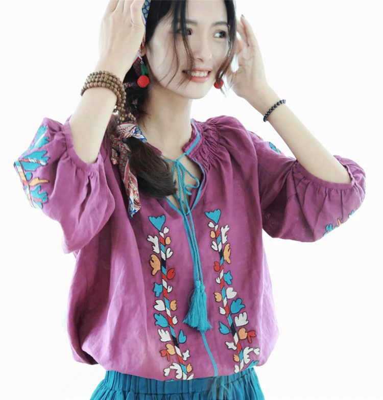 Рубашка женская оверсайз из хлопка и льна Свободная Повседневная Туника в