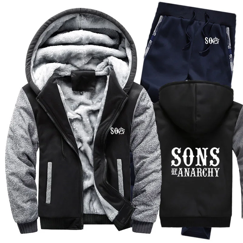 

2021 winter SOA Sons of Anarchy Hoodies SONS Mens Suit Thicken Warm zipper Coats Sweatshirt Mens Hoodies Jacket +Pants Sets
