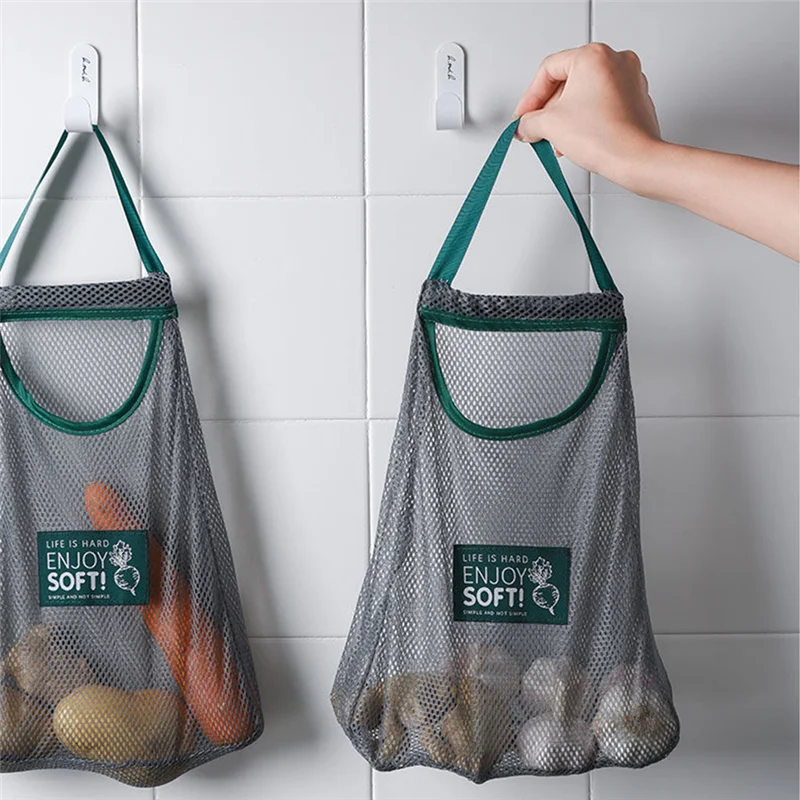

Reusable Storage Mesh Bag Portable Shopper Bag Vegetable Fruit Hanging Organizers Tote Children's Snack Containers Kitchen Items