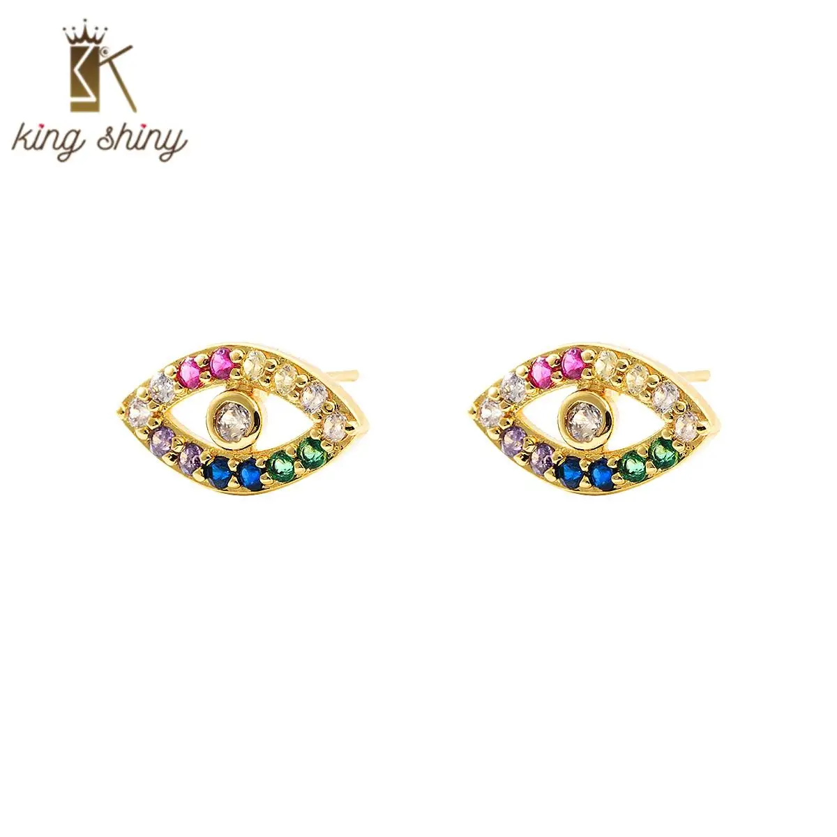 

Small Colorful Evil Eye Copper Stud Earrings for Woman Luxury Gold Color Rainbow Color Micro Cubic Zirconia Copper Stud Earrings