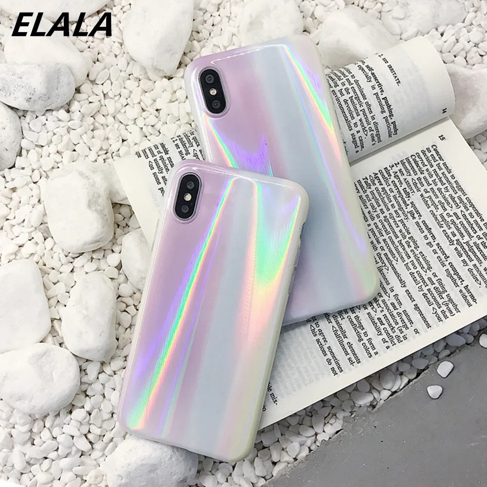 Лазерный чехол для iPhone X мягкий IMD блестящий 6 S 7 8 Plus XS MAX XR Чехол Радуга Аврора
