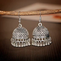 indian womens silver color beads tassel jhumka earrings ethnic gypsy gold color alloy big bell drop earring fashion jewelry