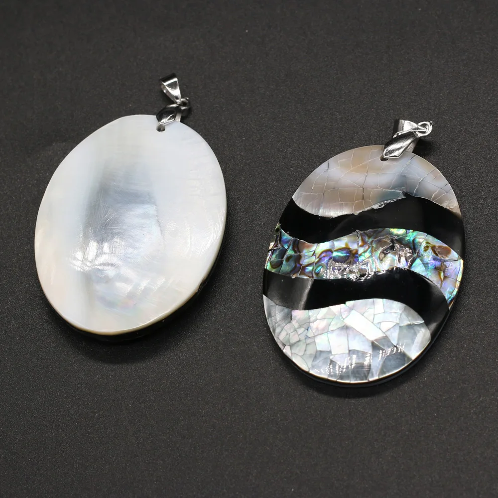 

Natural Stripe Shell Pendant Oval Shape Abalone Shell Pendant Charms for Women Making DIY Jewelry Necklace Gift 38X50mm