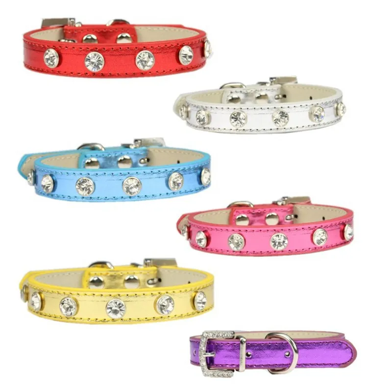 

Personalized Rhinestones Cat Dog Collar 6 Colors PU Leather for Small Dog Puppy Chihuahua Pet Strap Necklace Pet Accessories