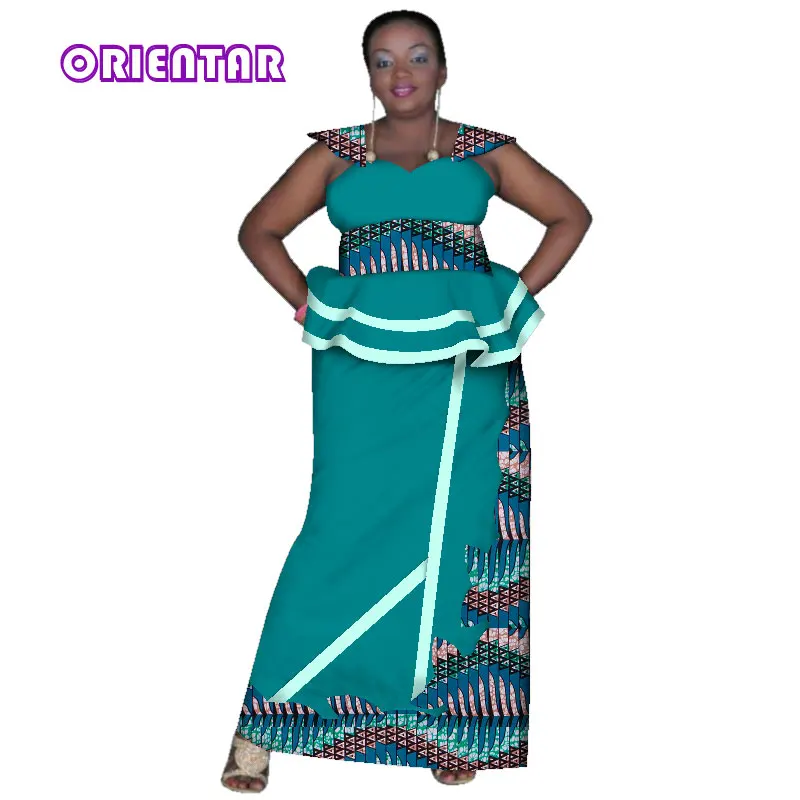 African Skirt and Pants Set for Women 2 Pieces Sets Bazin Riche African Traditional Clothing Plus Size Women Skirts Suits WY2887