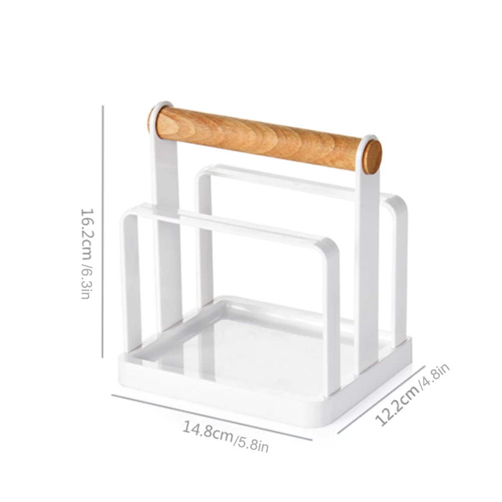 

Plastic Cutting Board Organizer 3-Slot Chopping Board Rack with Wooden Handle for Kitchen