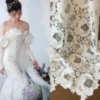 1 yard crochet guipure lace fabric with big rose flower wedding gown prom dress bridal veil diy 130cm wide