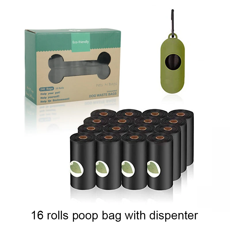 16roll and Dispenser Разлагаемые мешки для собак, экологически чистые мешки для домашних животных, мешки для мусора, Диспенсер, уличные сумки для домашних животных, товары для прогулок для собак - Цвет: 16roll and Dispenser