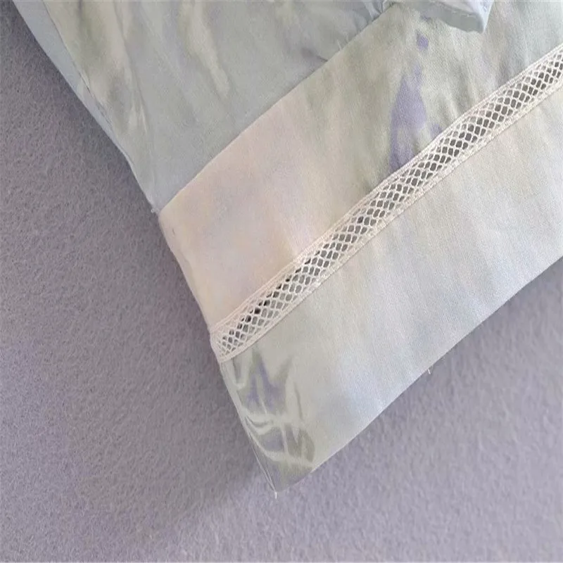 

Za Shirts 2021 Women Ruffle Tie Dye Cropped Blouse Puff Sleeve Vintage Summer Top Woman Chic Button Up Casual Hollow Out Shirt