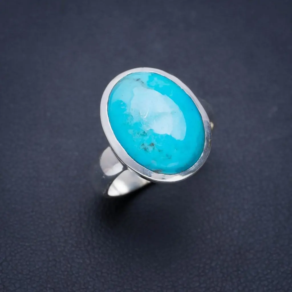 Натуральный бирюзовый ручной работы уникальный 925 пробы Серебряное кольцо 7 5