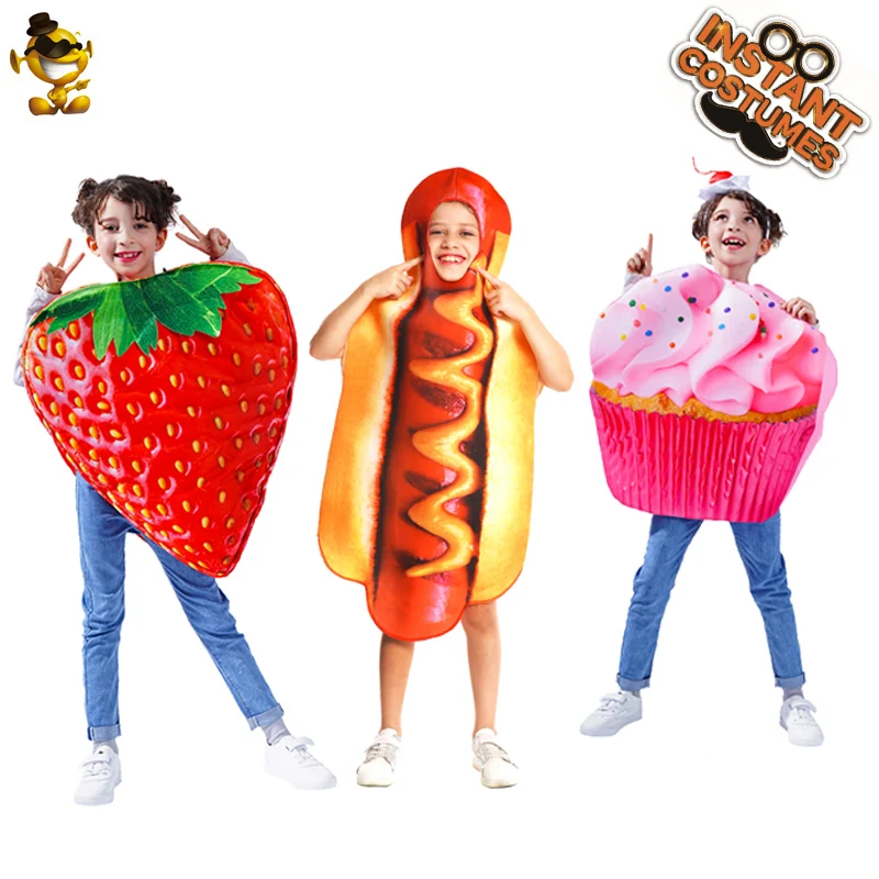 

Hot Dog Costumes For Kids Cosplay Child Halloween Role Play Ice Cream Jumpsuit Fancy Dress Girl Strawberry Birthday Party