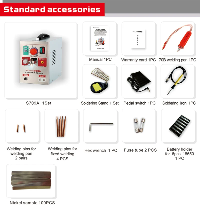 

SUNKKO 709A with HB-71A Welding Pen LED Pulse Battery Spot Welder Spot Welding Machine for 18650 battery