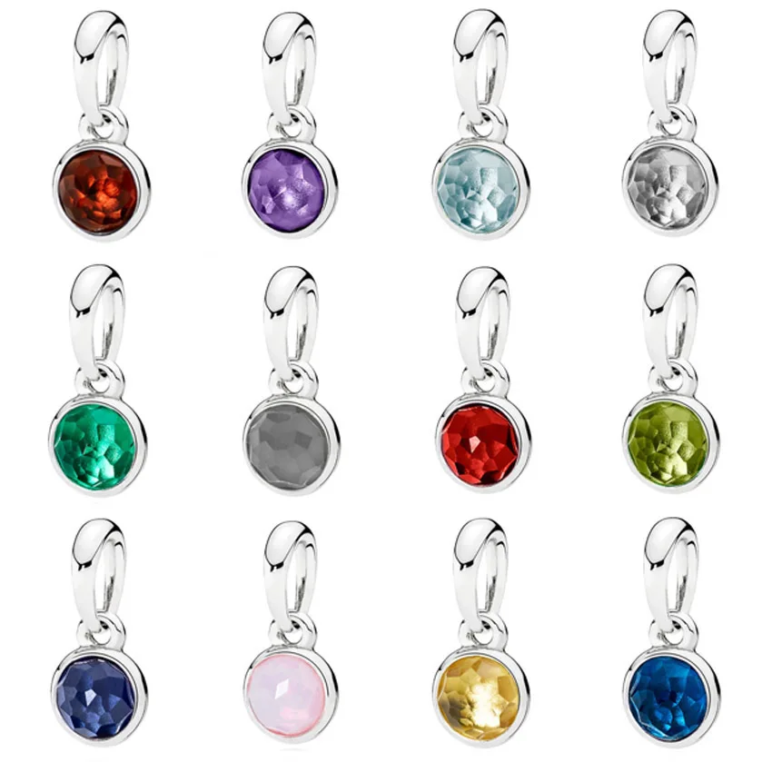 

Month Droplet Birthstone With Crystal Pendant Beads 925 Sterling Silver Charms Fit pandora Bracelet & Bangle DIY Jewelry