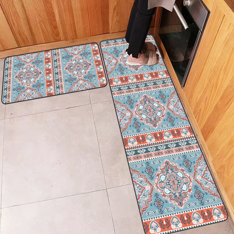 Богемный красный синий цветочный этнический стиль кухонный коврик