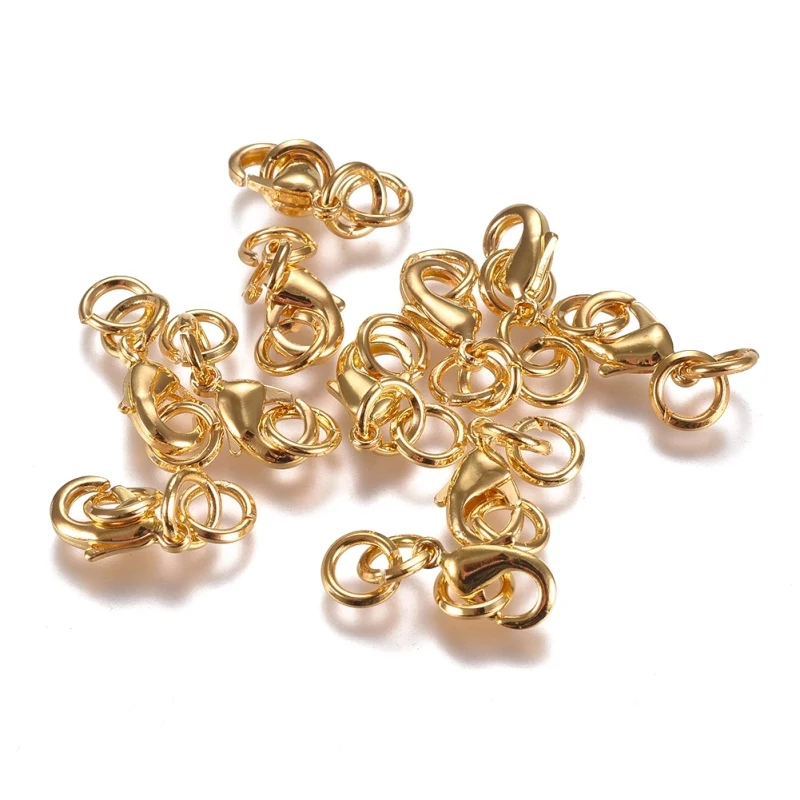 

100pcs Brass Lobster Claw Clasps with Open Jump Rings Golden Color for Jewelry Making DIY Bracelet Necklace Accessories Findings