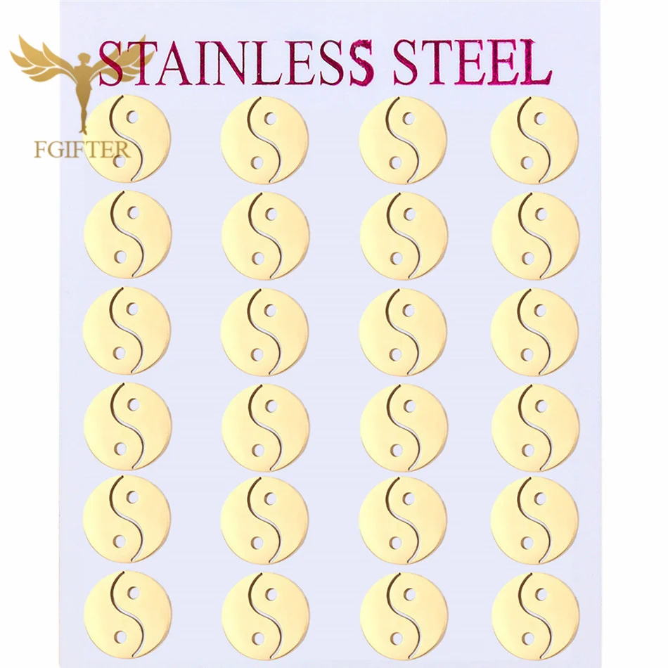 

Golden Stainless Steel Earrings Wholesale 12Pairs Chinese Tai Chi Earring Men And Women Studs Earring Fashion 2022