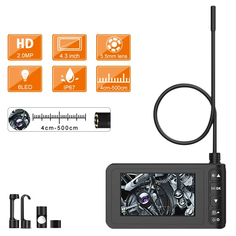 

5.5mm Industrial Endoscope 1080P HD 4.3inch Screen IP67 Waterproof Inspection Camera with 6 LED Lights 1700mAh Battery Borescope