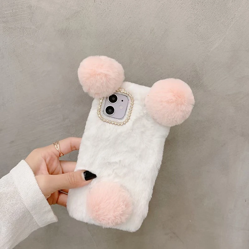

Cute plush bunny ears iphone 7 8 Plus X XS XR MAX 11 Pro SE 3D back cover Kappa soft phone case