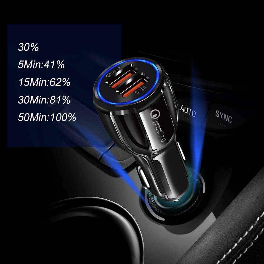 Car USB Charger Quick Charge 3.0 2.0 Mobile Phone 2Port Fast For IPhone Samsung Tablet Car-Charger Cable | Мобильные телефоны и