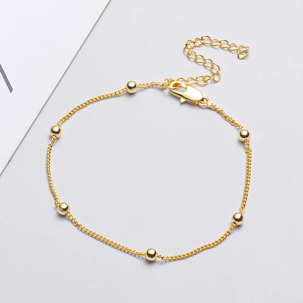 5pcs/lot Brass 1.2mm Thickness Bead Chain Bracelets For Women Men DIY Handmade Jewelry Making 16+5cm |