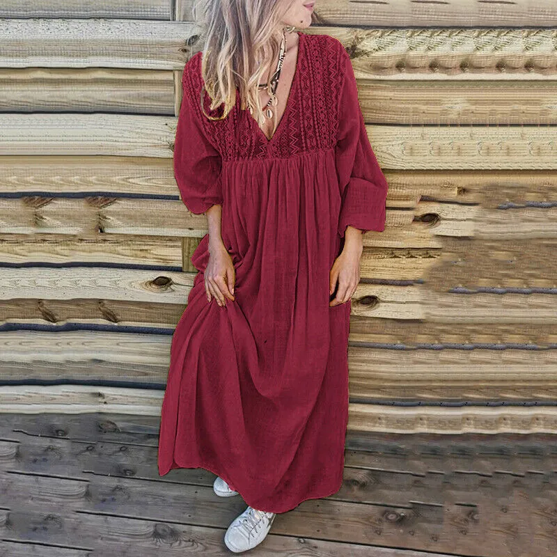 Зимнее платье MISSOMO женское длинное макси повседневные кружевные платья с длинным