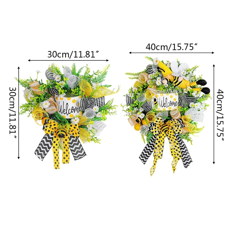 

Spring Seasonal Wreath Chic Bee Ribbon Garland for Front Door Wall Ornaments Indoor Farmhouse Window Home Decoration