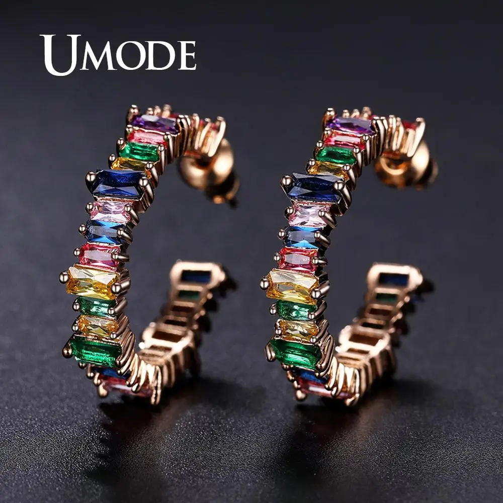 Женские серьги-кольца UMODE в Корейском стиле винтажные разноцветные золотые