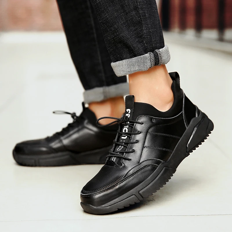 

Мужские повседневные спортивные туфли из натуральной кожи, классические модные мужские кроссовки на шнуровке, Нескользящая дышащая обувь ...