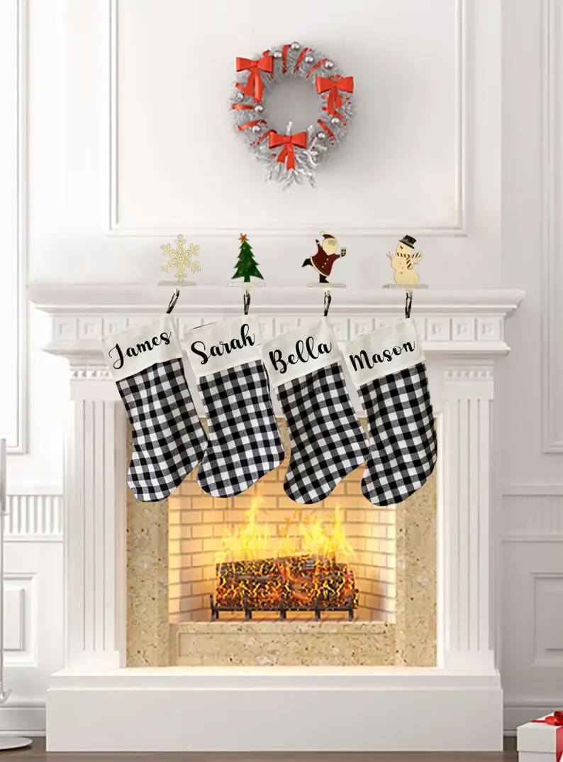 Рождественские чулки персонализированные рождественские с Буйволом в клетку