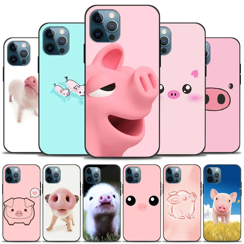 

cute lovely pig Phone Case for iPhone 12 11 Pro XS MAX 12 Mini SE20 XR X 7 8 7 Plus Silicone Black Cover TPU Coque Bumper Matte