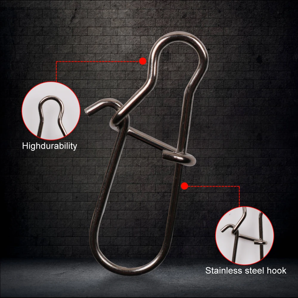 Фото 100pcs/set LUSHAZER Fast Clip Lock Fishing Connector Stainless Steel Safety Pin Swivel Fishing Tackle Tool for Lures Fishhooks №5
