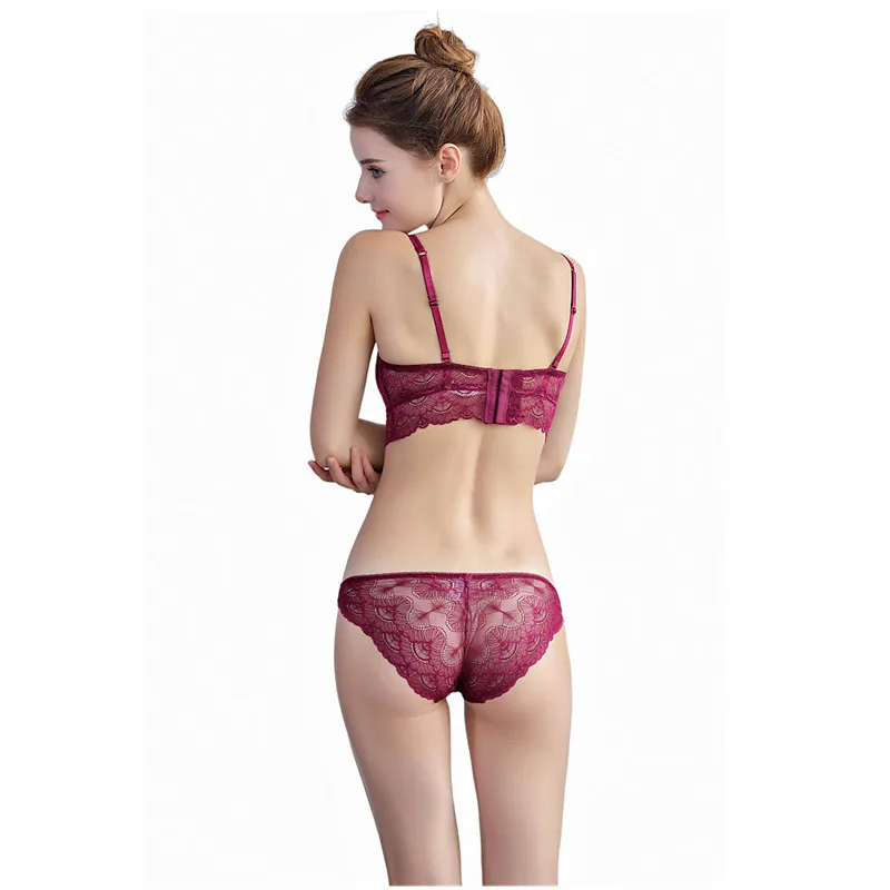 

Female lingerie Gathered Adjustable Side Drawing Bra Set Thin Sexy Lace Women's Underwear Breast Holding Bra