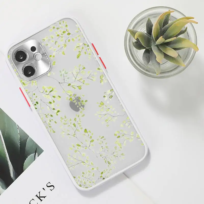 

Watercolor plants with flowers Phone Case For iPhone 12 11 Mini Pro XR XS Max 7 8 Plus X Matte transparent White Cover