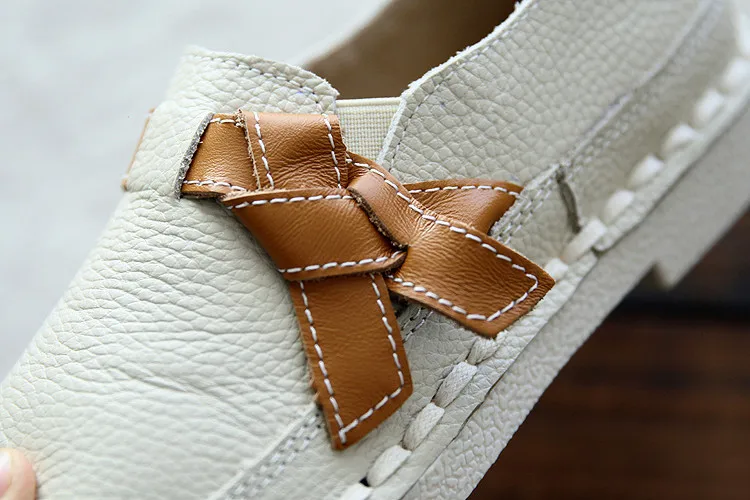 Careaymade-Genuine leather shallow mouth,bean shoes,super soft soles,literature art RETRO single shoes,bow tie, women's shoes