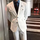 Костюм мужской из пиджака и брюк, белый облегающий смокинг с английским лацканом, костюмы с отделениями для инструментов