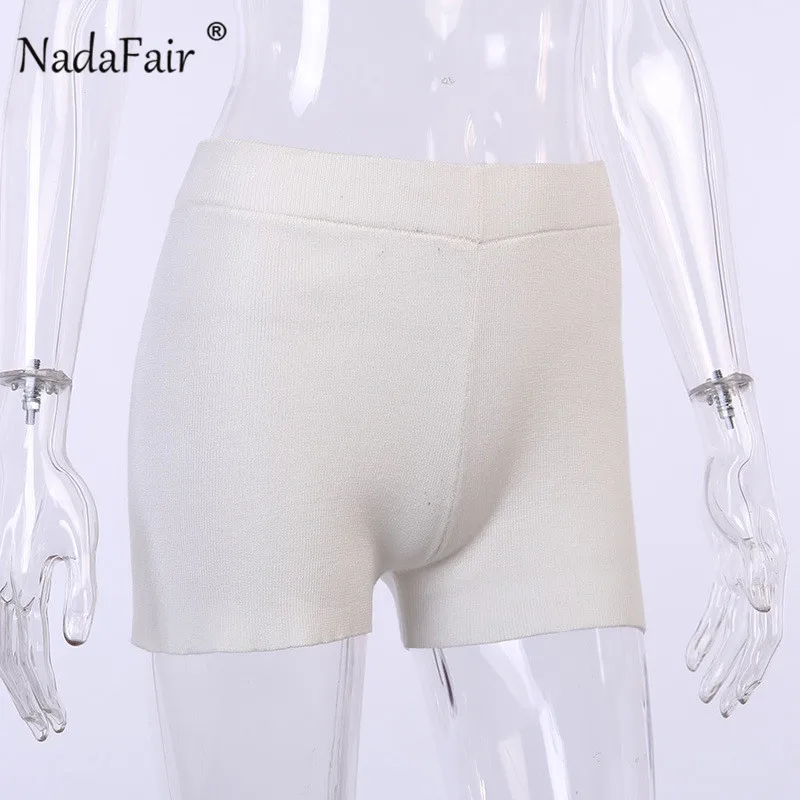 

Nadafair Casual White High Waist Knitting Shorts Women Black Home Summer Outfit Fashion Skinny Fitness Short 2020