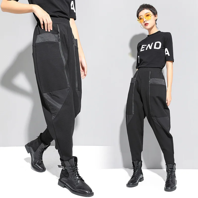 autumn personality zipper stitching pocket tapered cargo pants pants women casual pants women pants women Harem pants for women