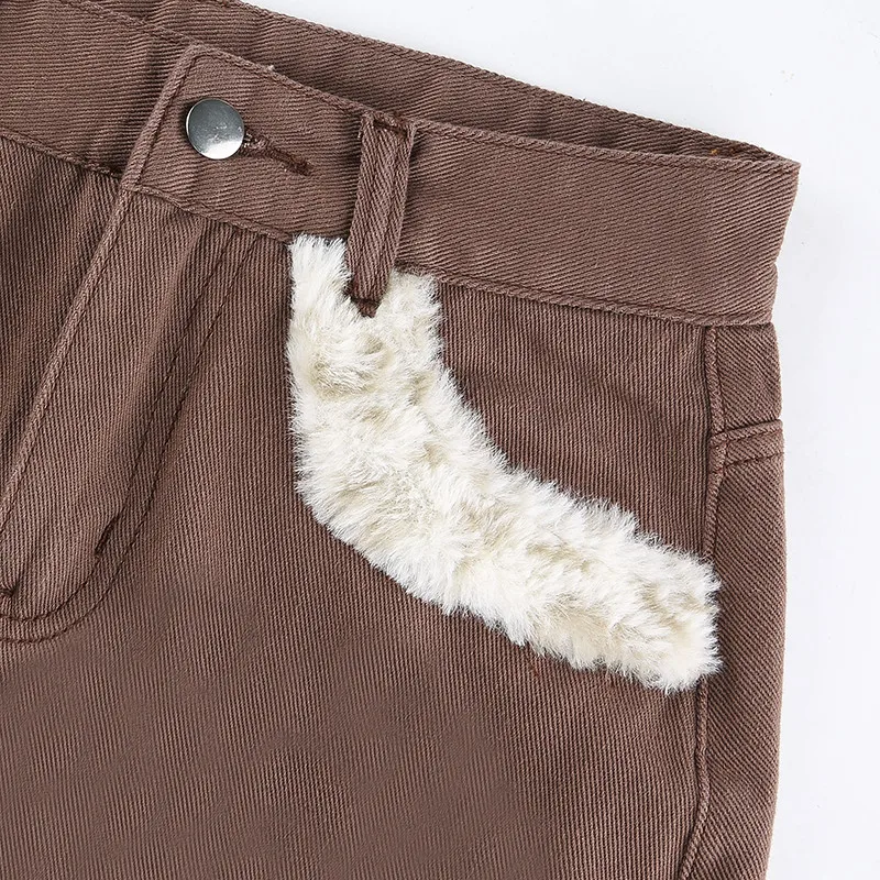 

Women Fashion Fleece Patchwork Mini Skirt Lady Fall Winter Casual Solid Brown Short Skirt Girls Sexy Clubwear Streetwear