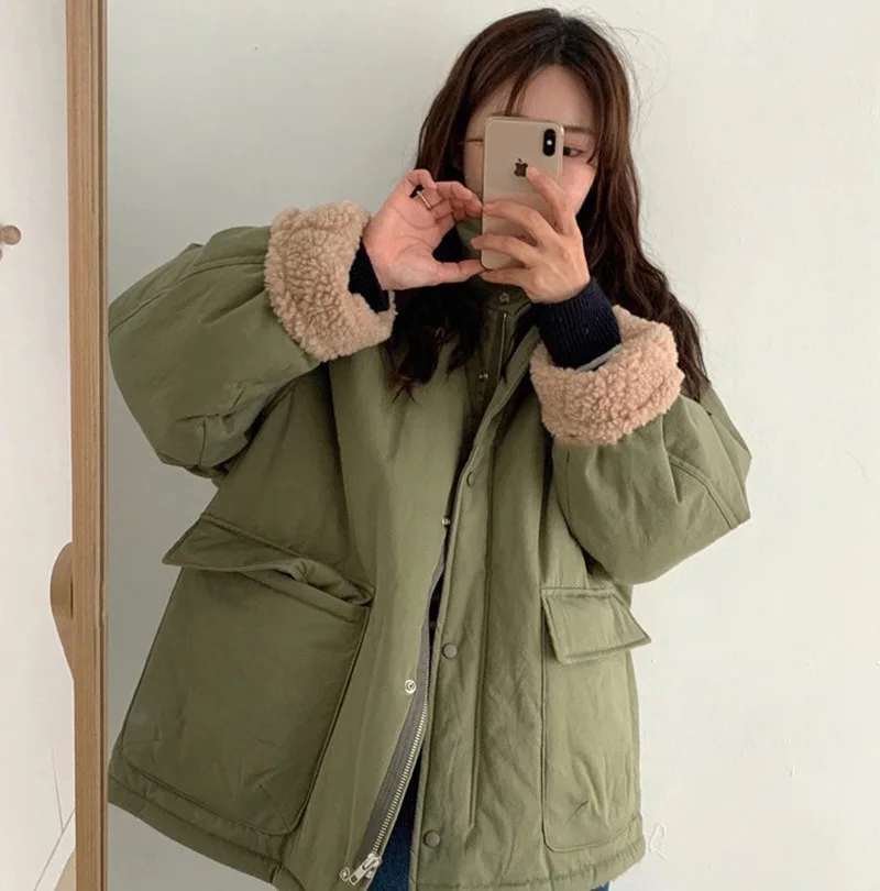 

Han 2020 Dong door ladies' 20 new thick winter lambs wool neri tooling cotton-padded jacket cotton coat