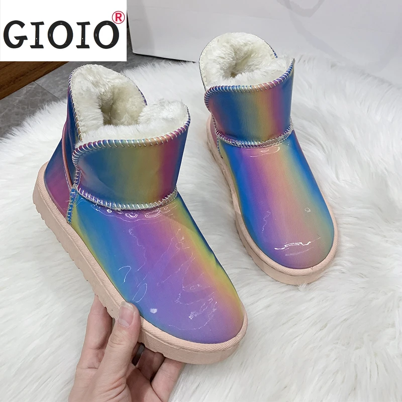 

2021 New Boots for Women Fashion Keep Warm In Winter Rainbow Women's Shoes Women Snow Boots Flat Waterproof Women's Boots