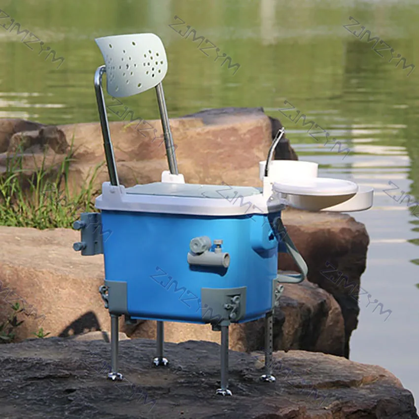 

26L Fishing Box Portable Fishing Bucket Box Multi-Function Fishing Chair with Strap Handle Folding Backrest Adjustable Leg Rod