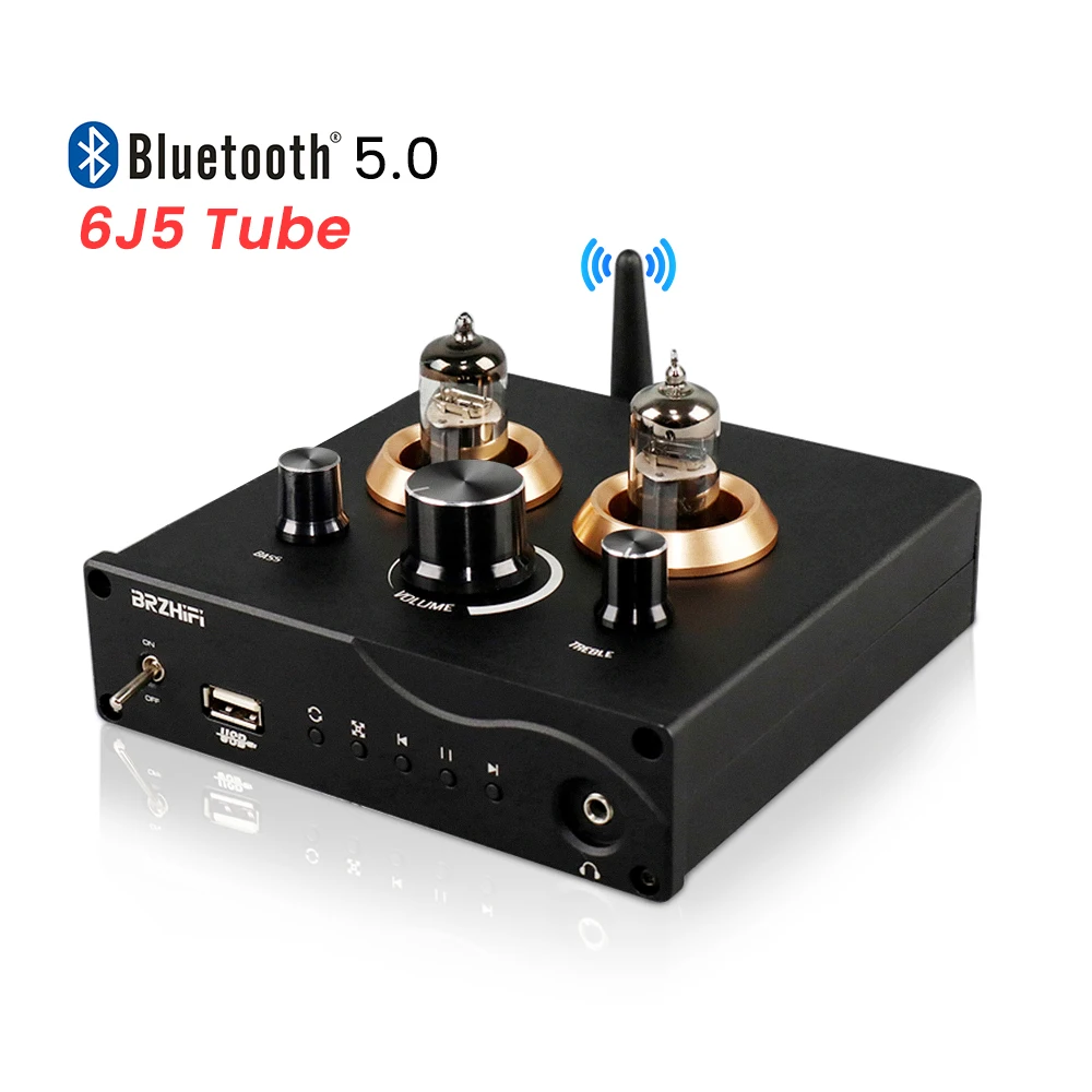 

BRZHIFI Bluetooth 5.0 6J5 Valve Tube Preamp Headphone Amplifier Preamp TrebleAnd Bass Preamplifier Stereo Audio USB U Disk