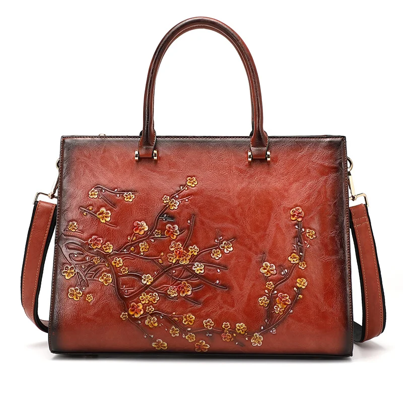 

Leather Top-handle Bags Women Vintage Embossed Shoulder Bag Ladies Large Capacity Messenger Bags Floral Female Tote Bag