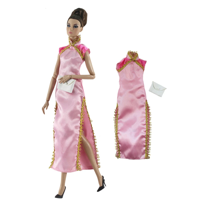 

Handmade Cheongsam Qipao Outfit Set Clothes for Barbie Fashion Royalty BJD Doll Accessories Play House Dressing Up Girl Toys